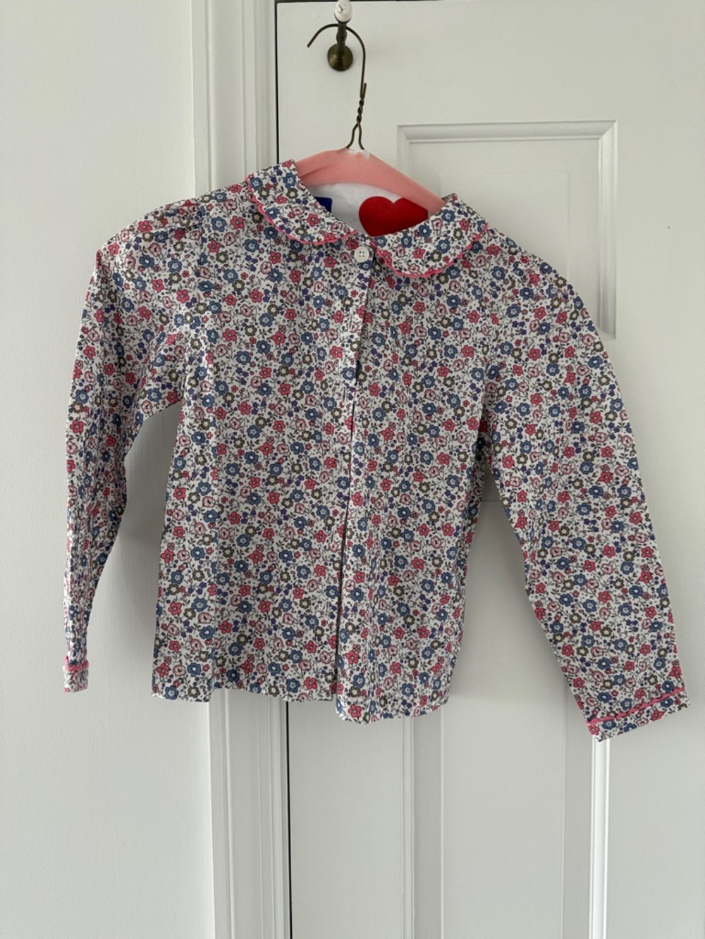 Rachel Riley White Button-Front Shirt with Pink & Blue Floral Motif